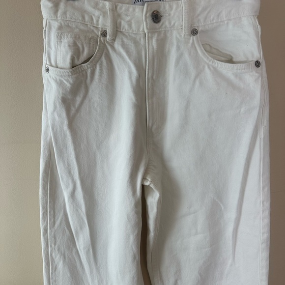 Zara High Waist White denim Wide Leg Jeans long inseam size 2 - Picture 6 of 9